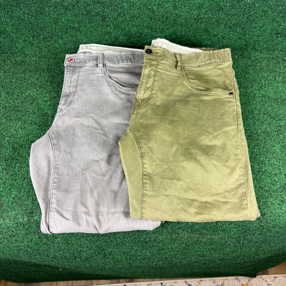 Men's Pullin Creation Francaise Grey And Green Chino Pants Stretch Fit Size XL